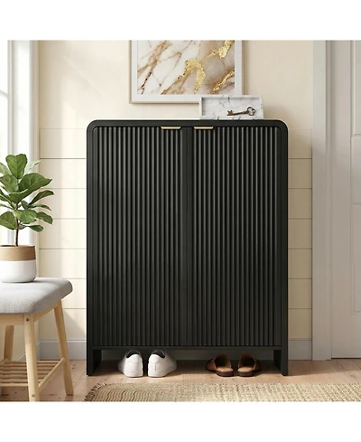 Tribesigns 6 Tier Shoe Cabinet with Doors, 25 Pair Fluted Entryway Shoe Storage Cabinet, 43.31" Tall Modern Freestanding Shoe Rack