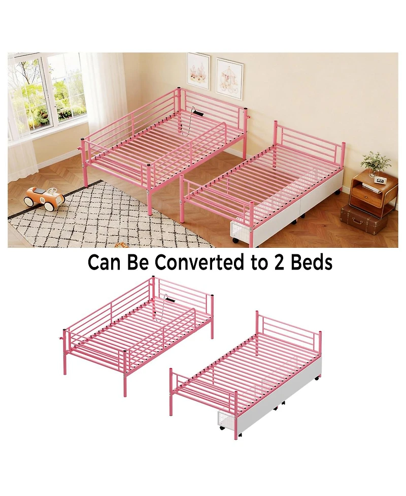 Streamdale Furniture Metal Bunk Bed w/Usb, Split, Storage