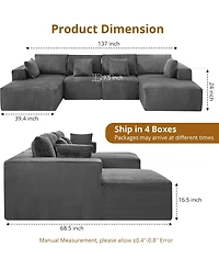 gaomon 137" Modular Sectional Sofa, Cloud Foam Sectional Couch with U-Shape Chaise/Throw Pillows/Plush Corduroy Fabric, No Assembly Required