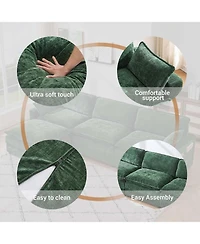 gaomon Chenille Modular Combo Sofa, Modern 3-Seater L-Shaped Sofa with Ottoman, 2 Cushions, Side Pockets