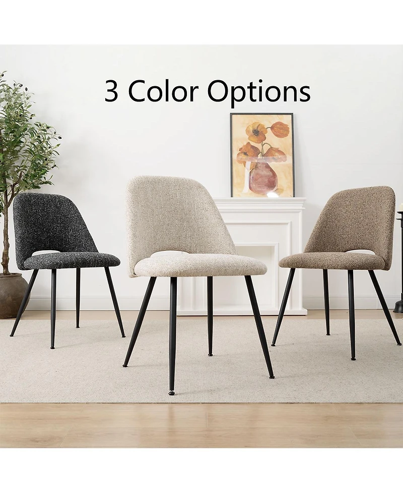 Maison Boucle Set of 2 Upholstered Dining Chairs, Modern Side Metal Legs