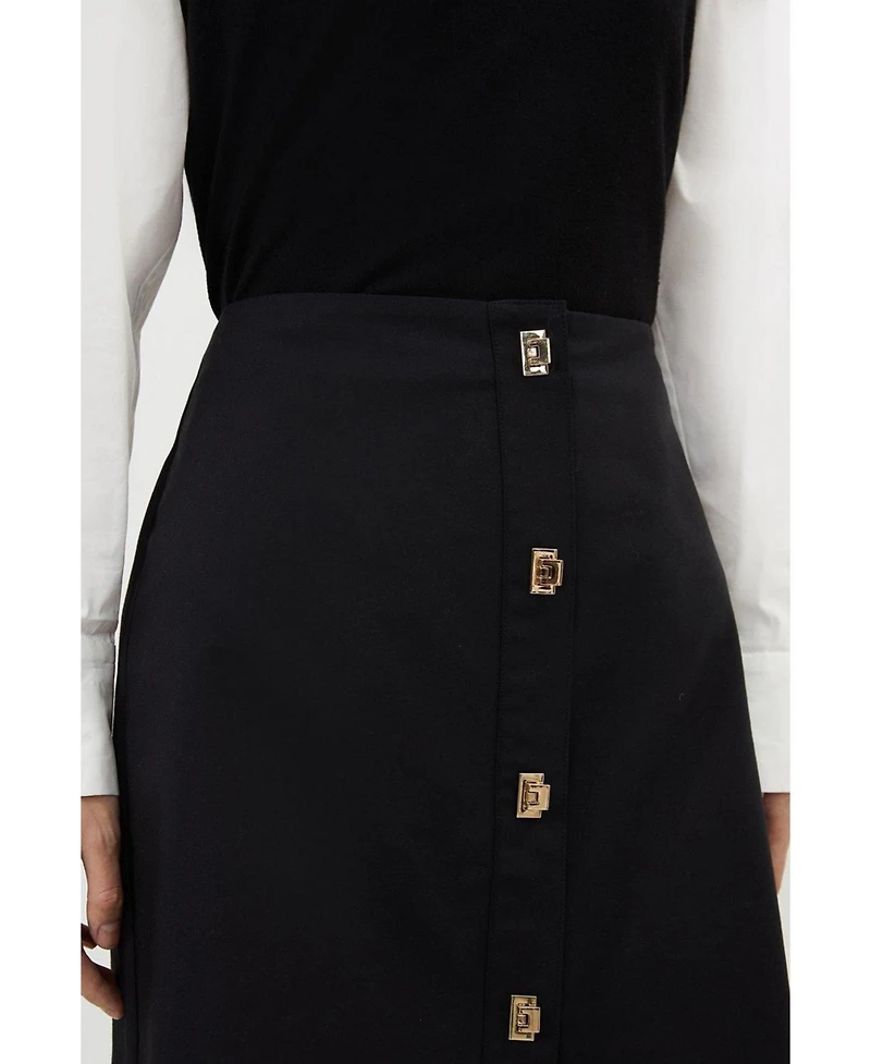 Karen Millen Women's Techno Cotton Gold Clasp Skirt