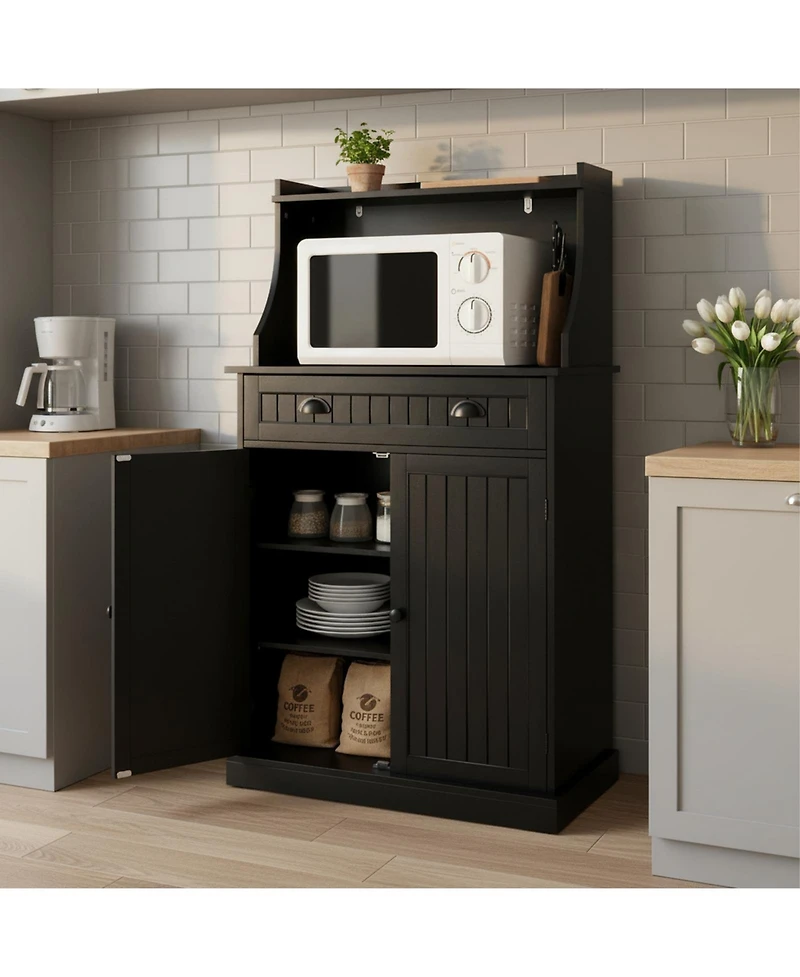 Yigii Kitchen Microwave Cabinet Stand Storage Drawers Adjustable Shelves Pantry Hutch