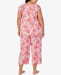 Ellen Tracy Plus Scoop Neck Top and Cropped Pajama Pants, 2-Piece Set