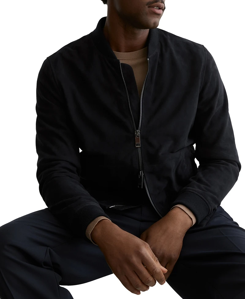 Reiss Men's Suede Zip-Through Bomber Jacket