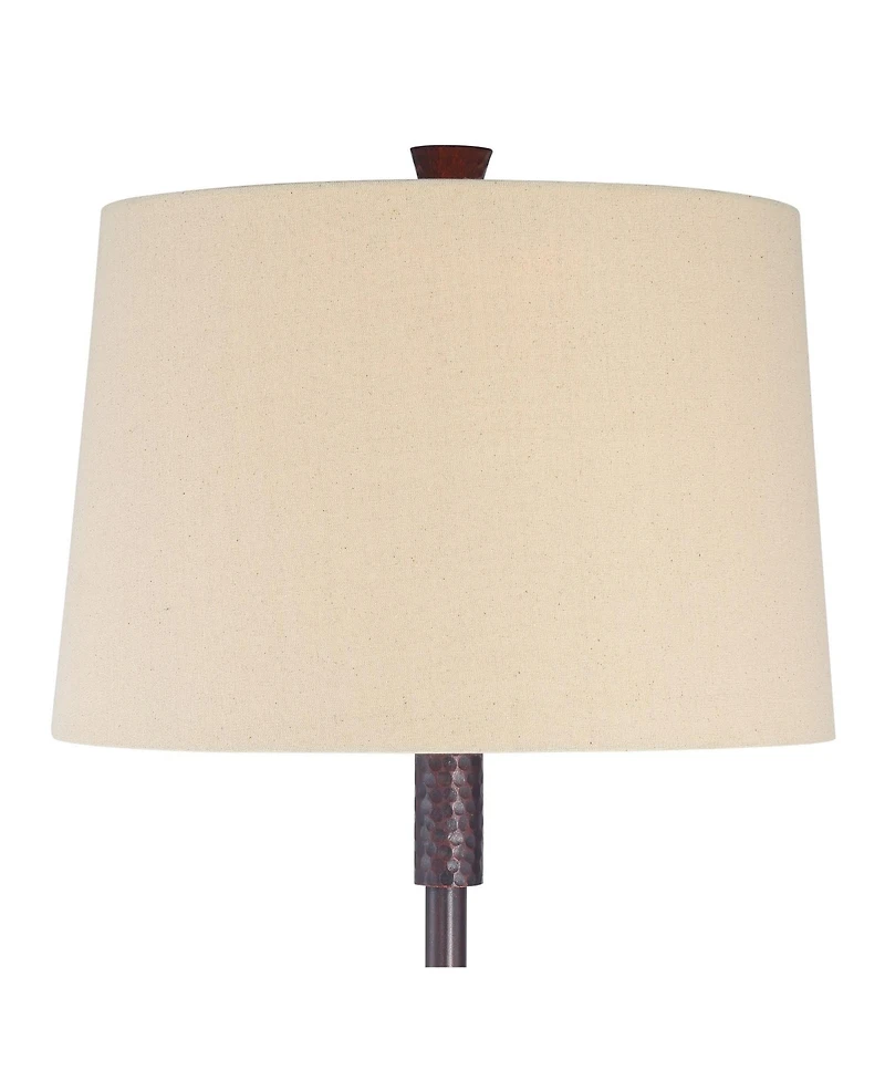 Regency Hill Fallon Rustic Industrial Floor Lamps with Tray Table 66" Tall Set of 2 Bronze Hammered Usb and Outlet Oatmeal Shade