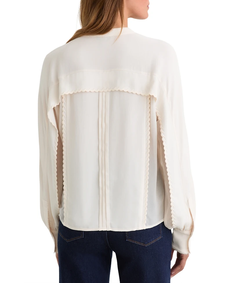 Reiss Women's Maddie Pleated Embroidered Long-Sleeve Blouse