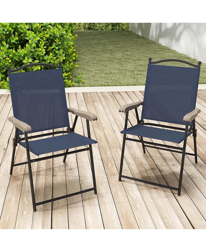Costway Patio Folding Chairs Set of 2 with Armrests Outdoor Portable Camping Chairs