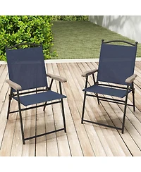Costway Patio Folding Chairs Set of 2 with Armrests Outdoor Portable Camping Chairs