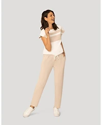 Cable & Gauge Women's Stripe Drawstring Top and Jogger Set
