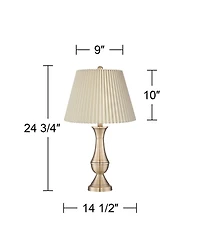 Regency Hill Becky Traditional Table Lamps 24 3/4" High Set of 2 Antique Brass Metal Linen Pleat Shade for Bedroom Living Room Bedside Office