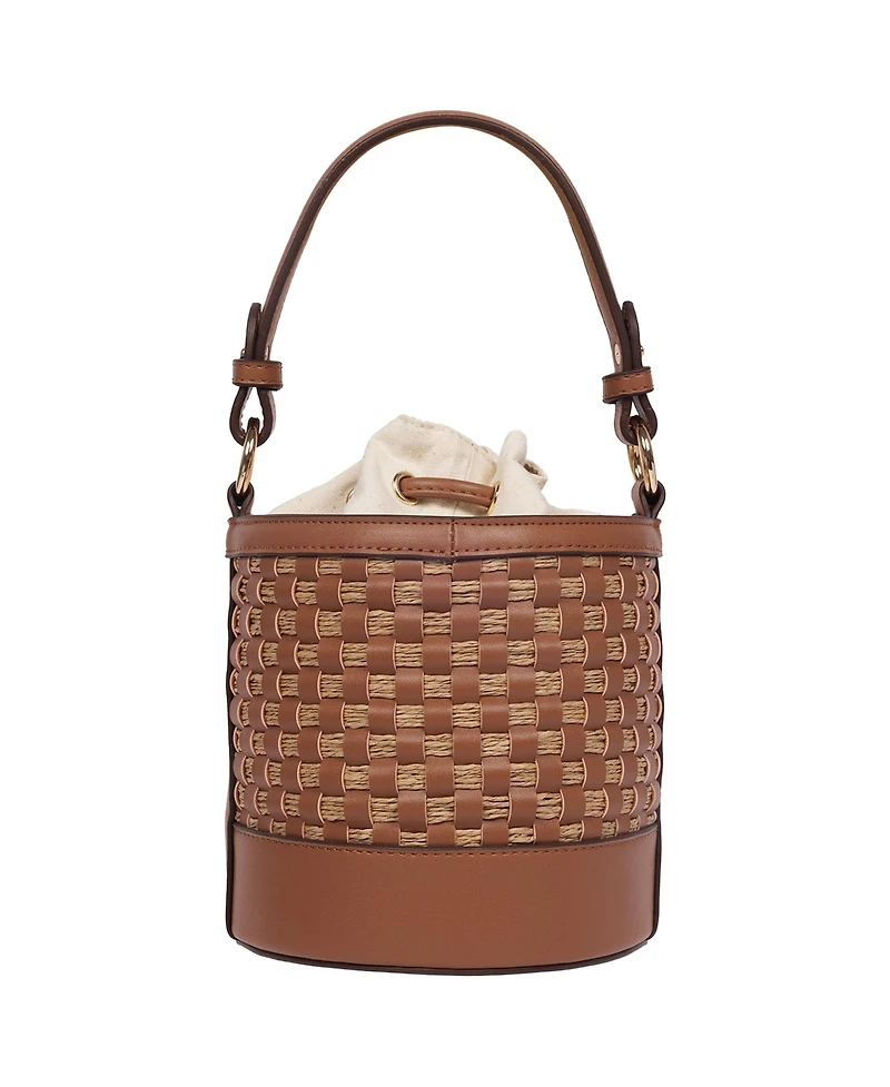 Tommy Bahama Raffia and Woven Drawstring Bucket Bag - Convertible Top Handle and Crossbody