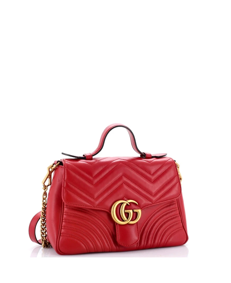 Pre-Owned Gucci Small Gg Marmont Top Handle Flap Bag Matelasse Leather
