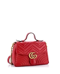 Pre-Owned Gucci Small Gg Marmont Top Handle Flap Bag Matelasse Leather