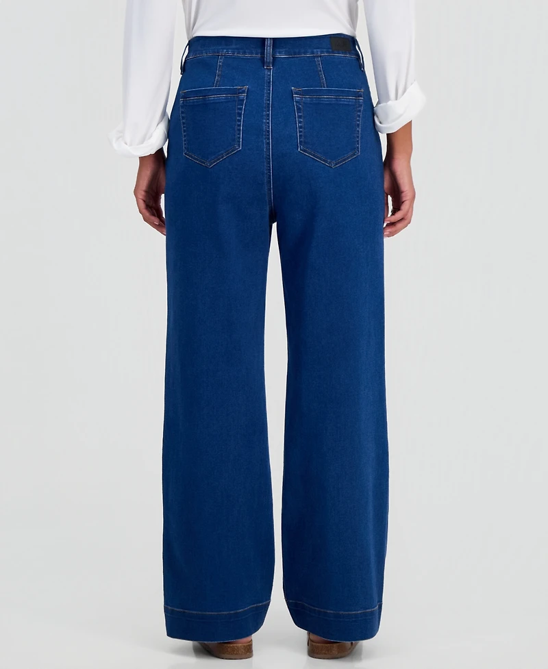 Jones New York Petite Lexington High-Rise Wide-Leg Patch Pocket Jeans