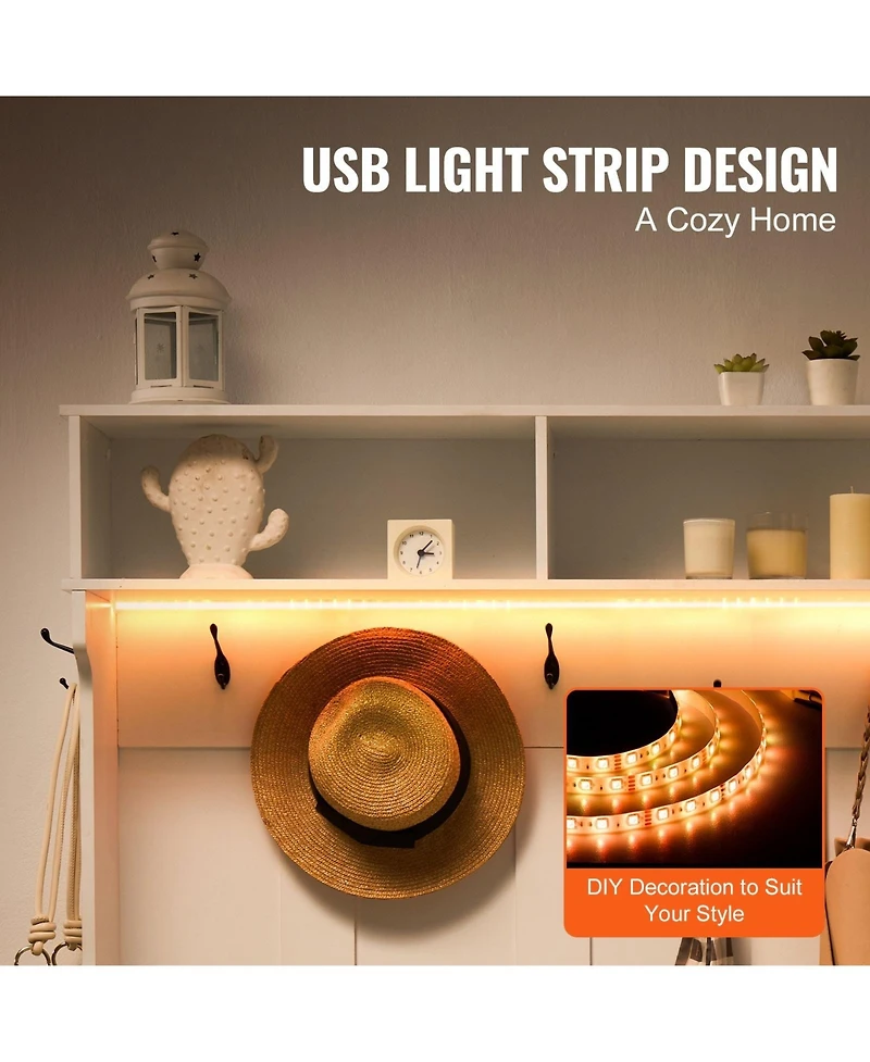 Gouun 42 Inch Hall Tree with Bench Shoe Storage Hooks and Led Light