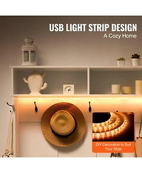 Gouun 42 Inch Hall Tree with Bench Shoe Storage Hooks and Led Light