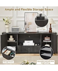 Rainsken 64" Fluted Tv Stand, Mid Century Modern Entertainment Center with 2 Doors, 1 Drawer and Open Shelf, Media Console Table for Living Room