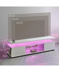 Rainsken Led Tv Stand for 60 Inch Tv, Media Console Table with Large Side Cabinet and Open Shelf, Entertainment Center for Living Room