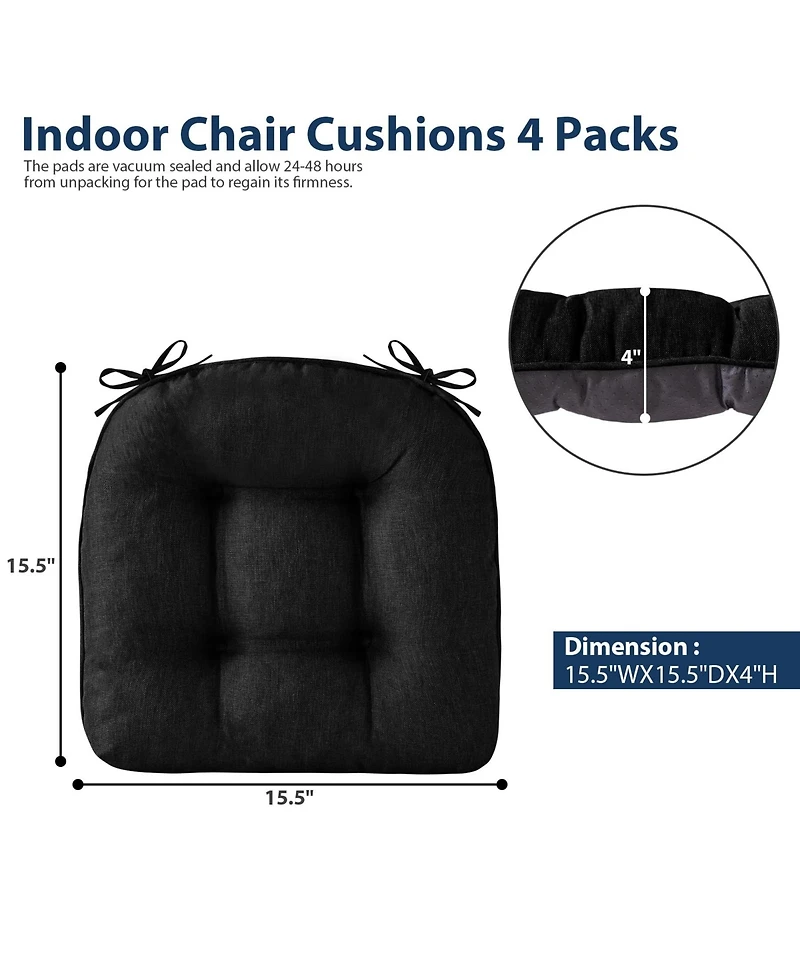 Gnuadz 4-pack Chair Cushions Dining Kitchen Indoor Ties Tufted Foam Non Slip