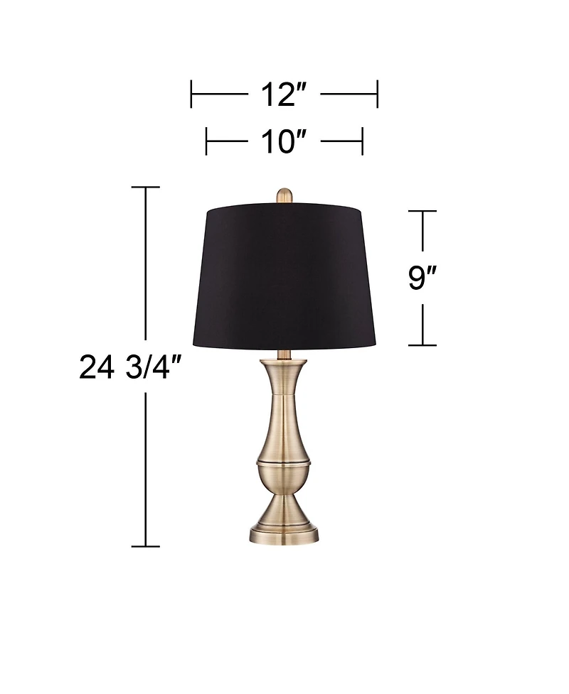 Regency Hill Becky Traditional Table Lamps 24 3/4" High Set of 2 Antique Brass Faux Silk Drum Shade for Bedroom Living Room Bedside Nightstand