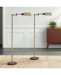 Regency Hill Jenson Farmhouse Rustic 54" Tall Standing Floor Lamps Set of 2 Lights Swing Arm Pharmacy Metal Faux Wood