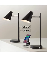 360 Lighting Duke 20 3/4" High Mid Century Modern Desk Lamps Set of 2 Usb Port Nickel Finish Metal Home Office Charging