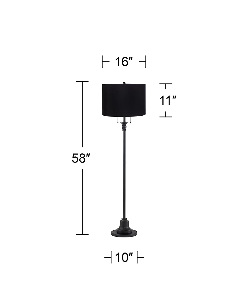 360 Lighting Dyna Traditional 58" Tall 2-Light Standing Floor Lamp Skinny Pole Pull Chain Finish Hardback Shade