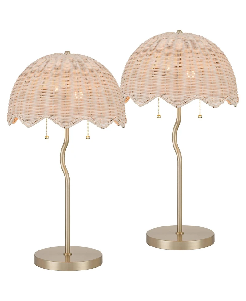 Possini Euro Design Brella 24 1/4"H Rattan 2-Light Lamp Set with Dimmer
