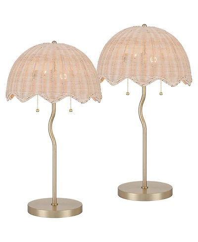 Possini Euro Design Brella 24 1/4"H Rattan 2-Light Lamp Set with Dimmer