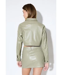 MissPap Women's Woven Detail Faux Leather Jacket