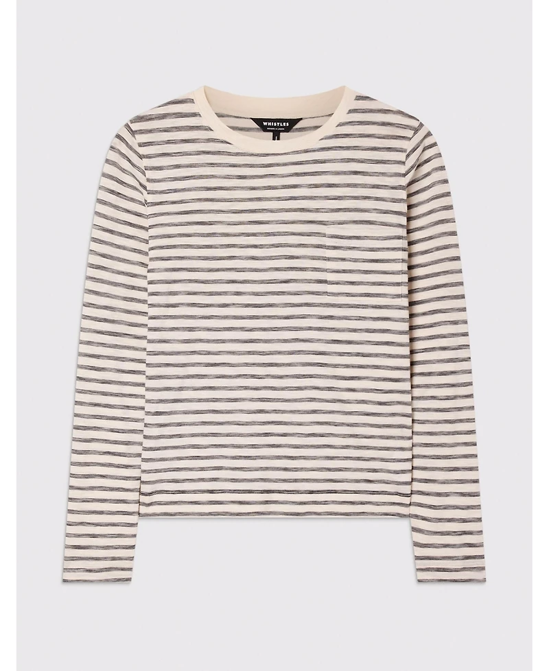Whistles Women's Stripe Crew Neck Pocket Top