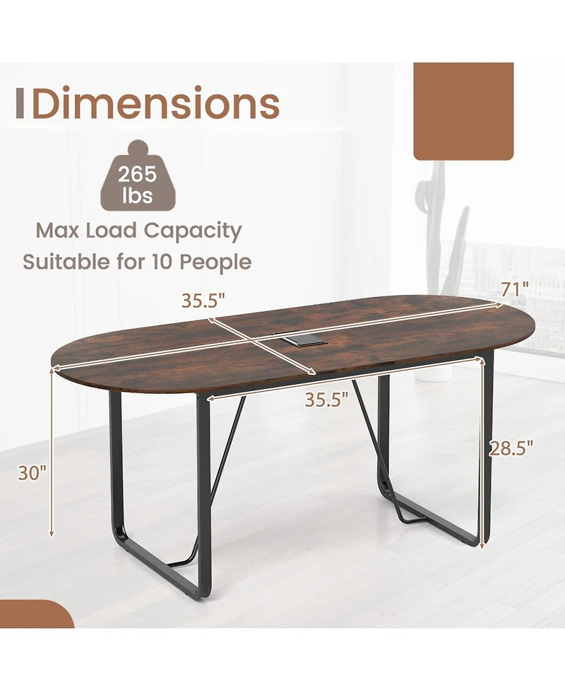 Sugift Executive Table Oval Home Office Table with Cable Management Hole-Rustic Brown