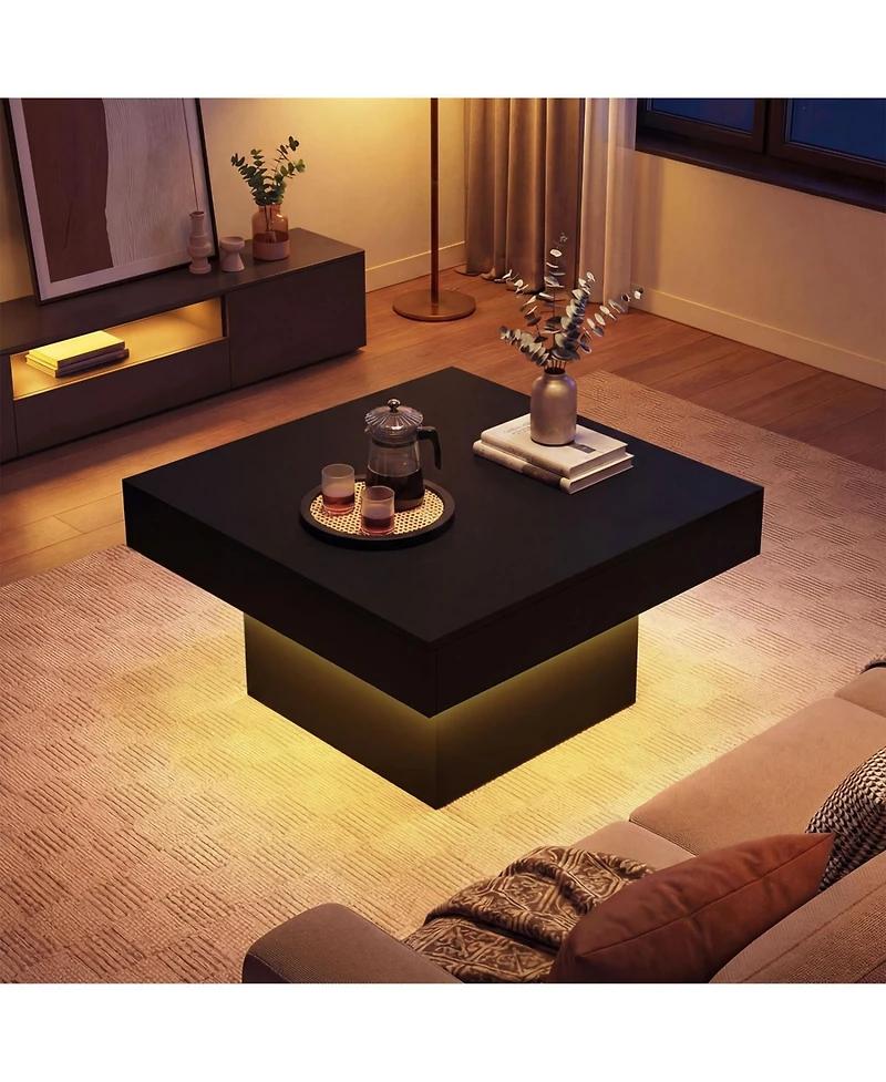 Sugift Coffee Table Accent Table with Led Lights and Dynamic Modes
