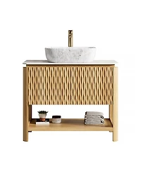 Sillysis Modern Bathroom Vanity with Fluted Solid Wood Doors, Carrara Sintered Stone Top