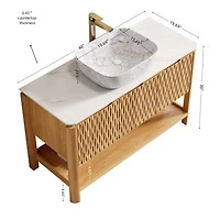 Sillysis Modern Bathroom Vanity with Fluted Solid Wood Doors, Carrara Sintered Stone Top