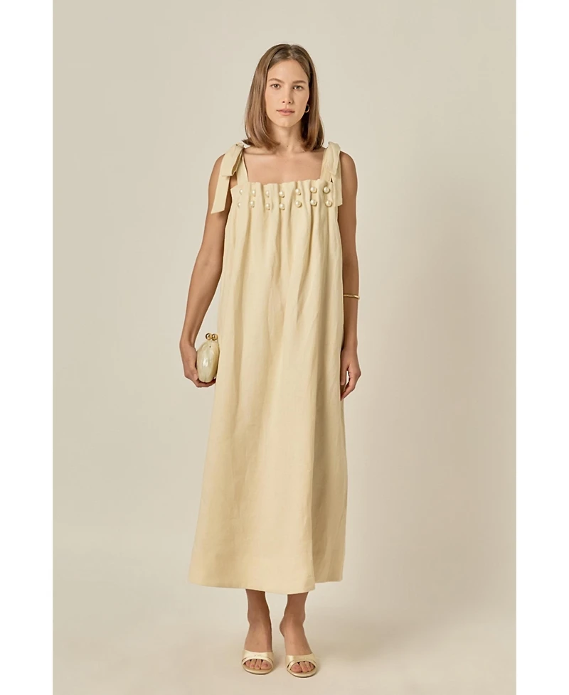 English Factory Women's Pearl Detailed Midi Linen Dress