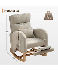 gaomon Linen Rocking Chair with Footrest, Modern Nursery Glider Chair with Side Pockets and Pillow, Rocker Chair for Living Room Bedroom Nursing Room