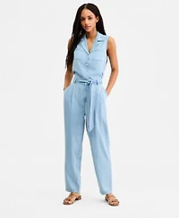 Tommy Hilfiger Womens Chambray Collared Sleeveless Shirt Tapered Pants