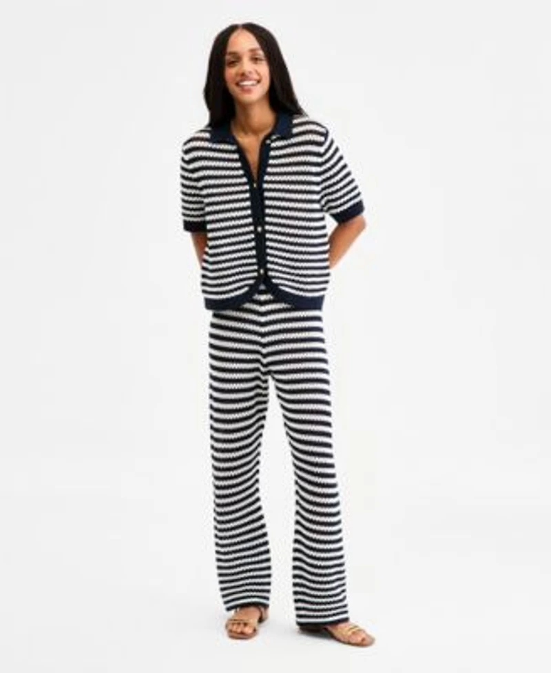 Tommy Hilfiger Womens Crochet Short Sleeve Cardigan Pants