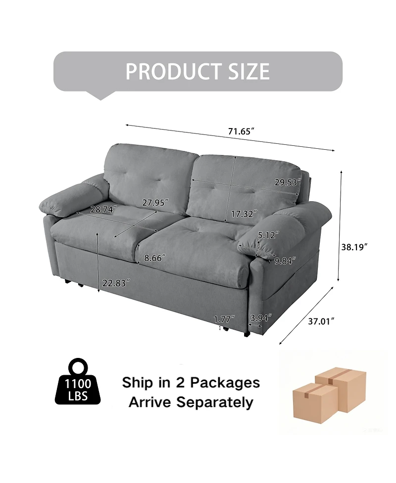 Streamdale Furniture Convertible Pull-Out Queen Sleeper Sofa with Storage & Casters