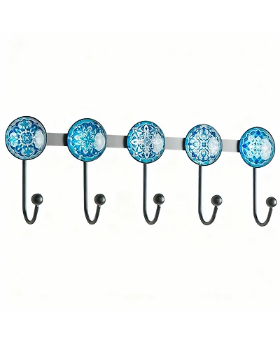 Yigii Boho Multi-Color Mandala Wall Rack - 5 Hooks for Coats, Hats, Bags