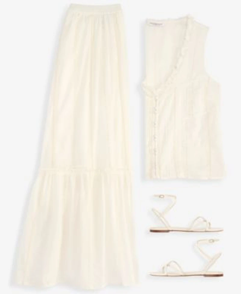 Liverpool Los Angeles Womens Embroidered Cotton Sleeveless Top Embroidered Tiered Cotton Pull On Maxi Skirt