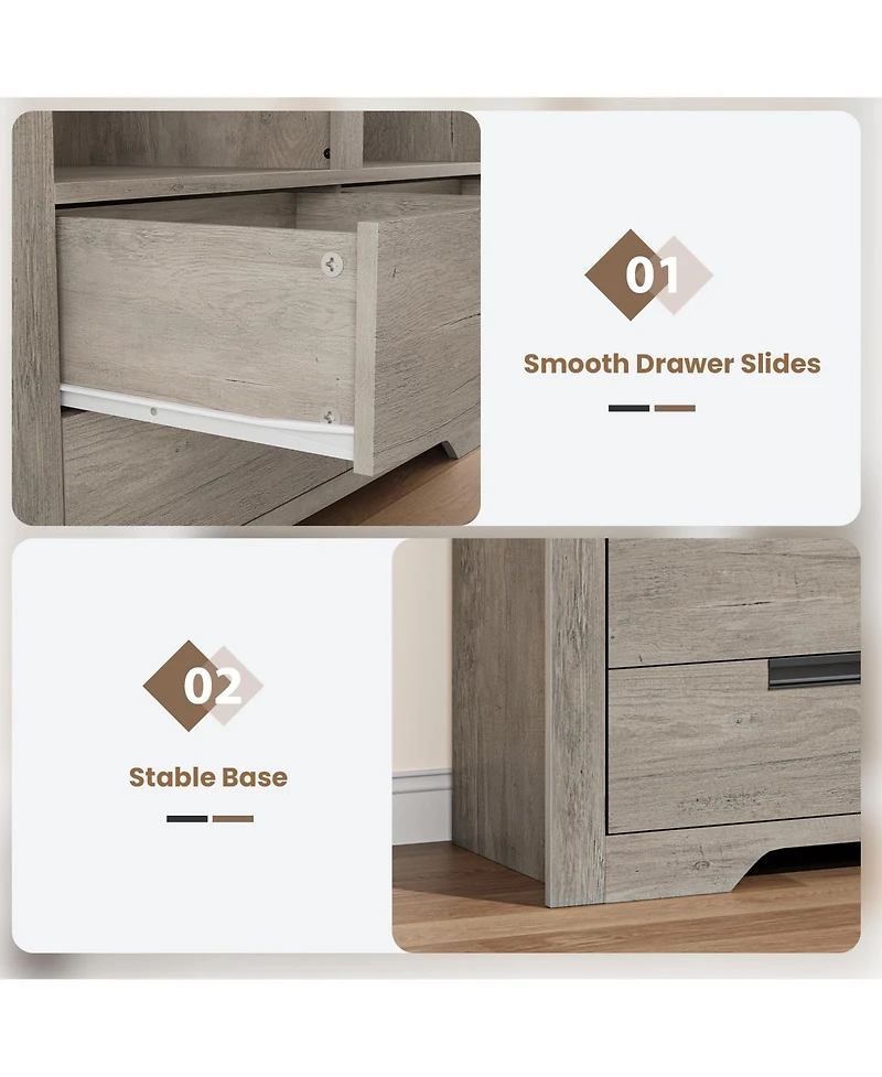 gaomon 72" Tall Farmhouse 6-Tier Double Wide Bookshelf with 4 Drawers and Storage