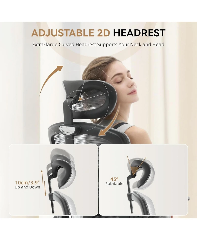 gaomon Office Chair Ergonomic Desk Chair,Home Mesh Office Desk Chair with Wheels,High-Back Computer Gaming Chair with Adjustable Headrest