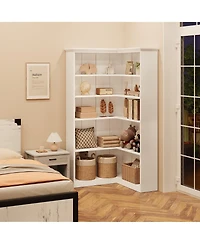 gaomon 72.8" Tall 5-Tier L-Shaped Wooden Corner Bookshelf with Open Storage