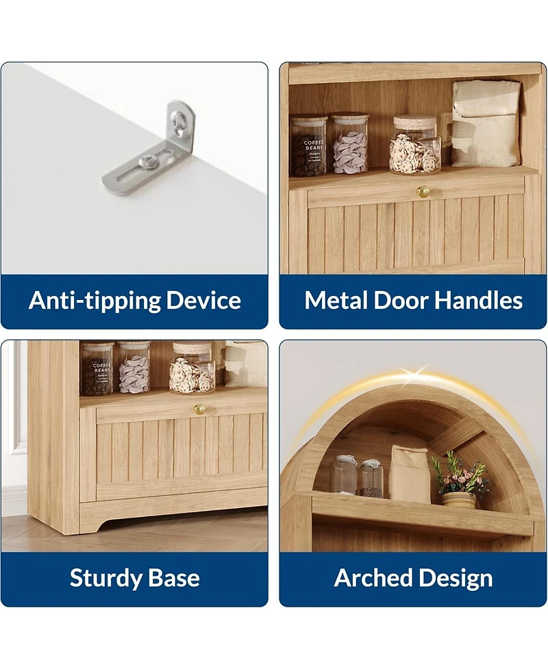 gaomon 71" Tall Arched Pantry Cabinet, 6-Tier Freestanding Bookshelf with Drawer and Anti-Tip