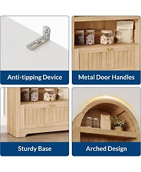 gaomon 71" Tall Arched Pantry Cabinet, 6-Tier Freestanding Bookshelf with Drawer and Anti-Tip