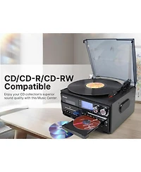 Victor Cosmopolitan 8-in-1 Bluetooth Turntable Music Center with Cd and Cassette Player and Radio