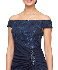 Alex Evenings Petite Off-The-Shoulder Short-Sleeve Ball Gown
